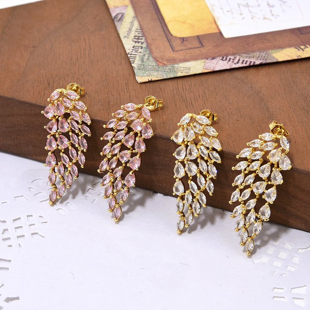 Women's Personalized Fashionable All-match Over Inlaid Zircon Angel Wings Earrings