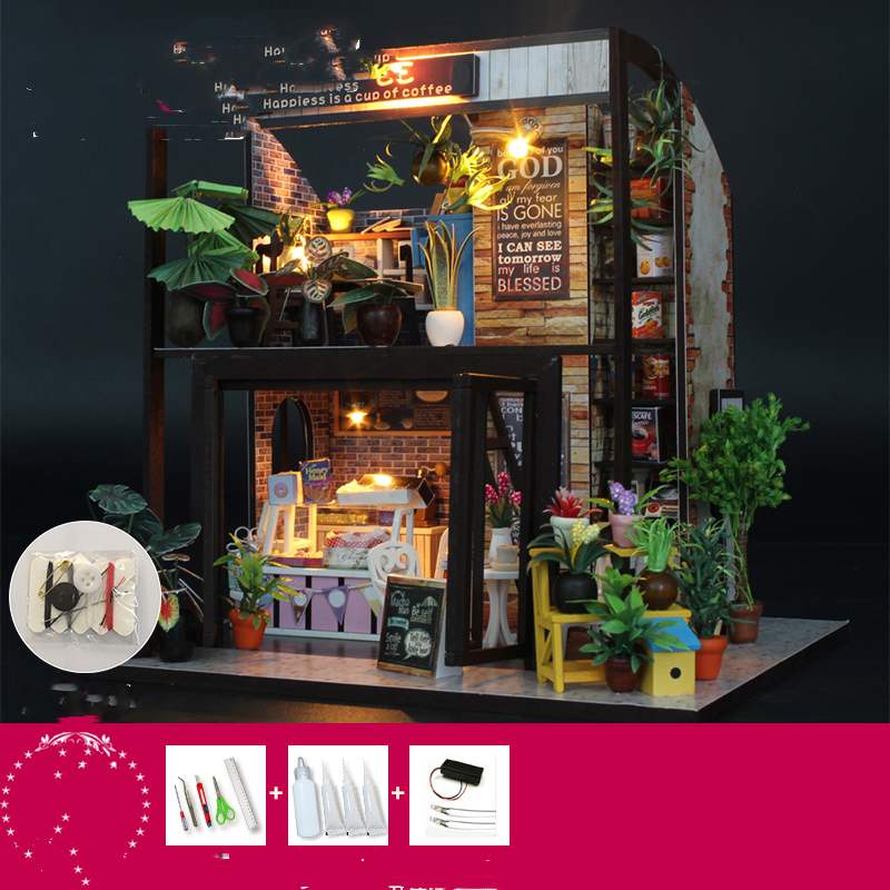 Cottage Time-casa de café, floristería, modelo hecho a mano, juguetes de montaje de casa
