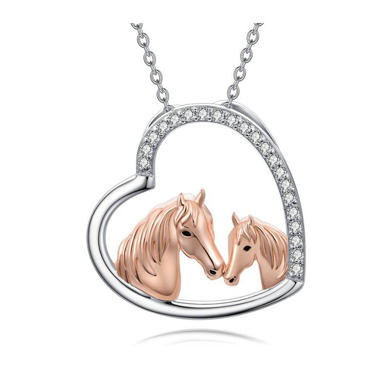 YFN 925 Sterling Silver Mama and Baby Horse Heart Mother Daughter Necklace for Women