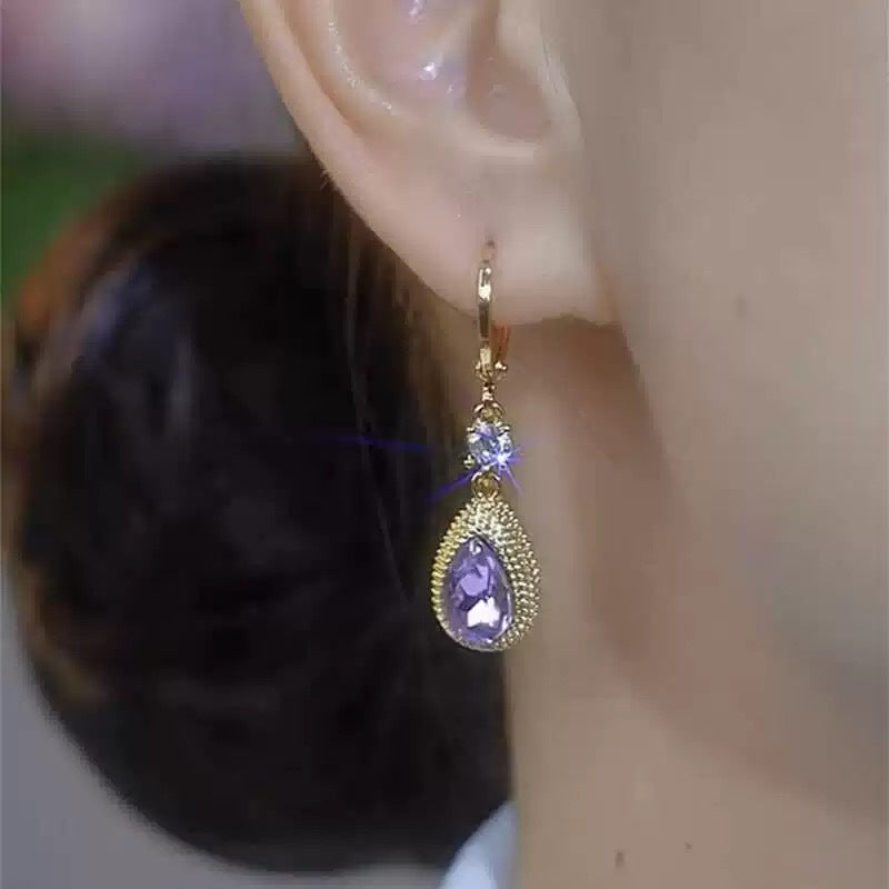 Fashion Purple Droplet Zircon Durian Earrings