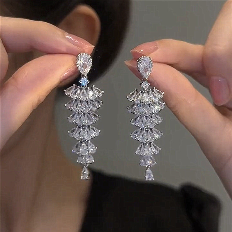 Sparkling Zircon Christmas Tree Drop Earrings For Women Trendy Party Dangle Jewelry