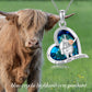 YFN 925 Sterling Silver Highland Cow Blue Crystal Heart Cow Pendant Necklace (US only)