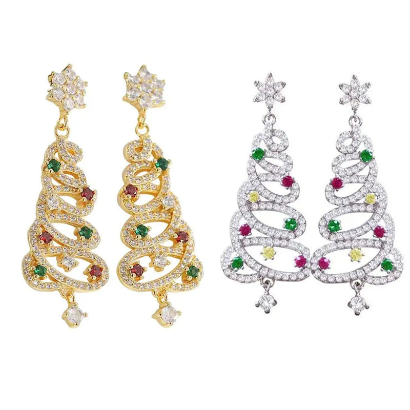 New Full Inlaid Colorful Zircon Christmas Tree Tassel Earrings Fashion Party Jewelry - Christmas Gift