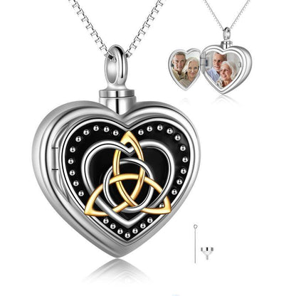 YFN S925 Irish Celtics Cremation Urn for Ashes Picture Locket Memory Pendant necklace (Gift box included)
