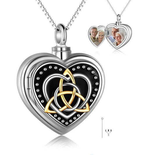 YFN S925 Irish Celtics Cremation Urn for Ashes Picture Locket Memory Pendant necklace (Gift box included)