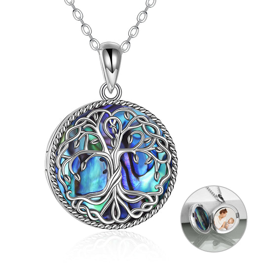 YFN Tree of Life Locket Necklace Jewelry for Women Sterling Silver Celtic Family Tree Abalone Shell Lockets Jewelry Gifts for Mom Daughter (US only)