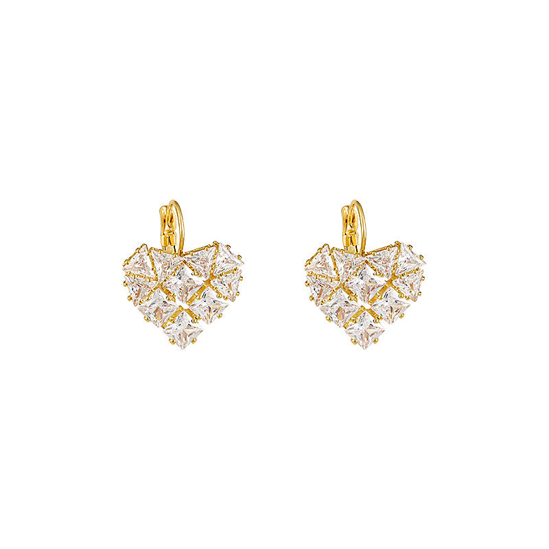 French Style Heart-shaped Zircon Earrings
