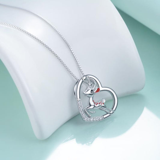 YFN Sterling Silver Sika Deer Heart Zircon Necklace (US only)