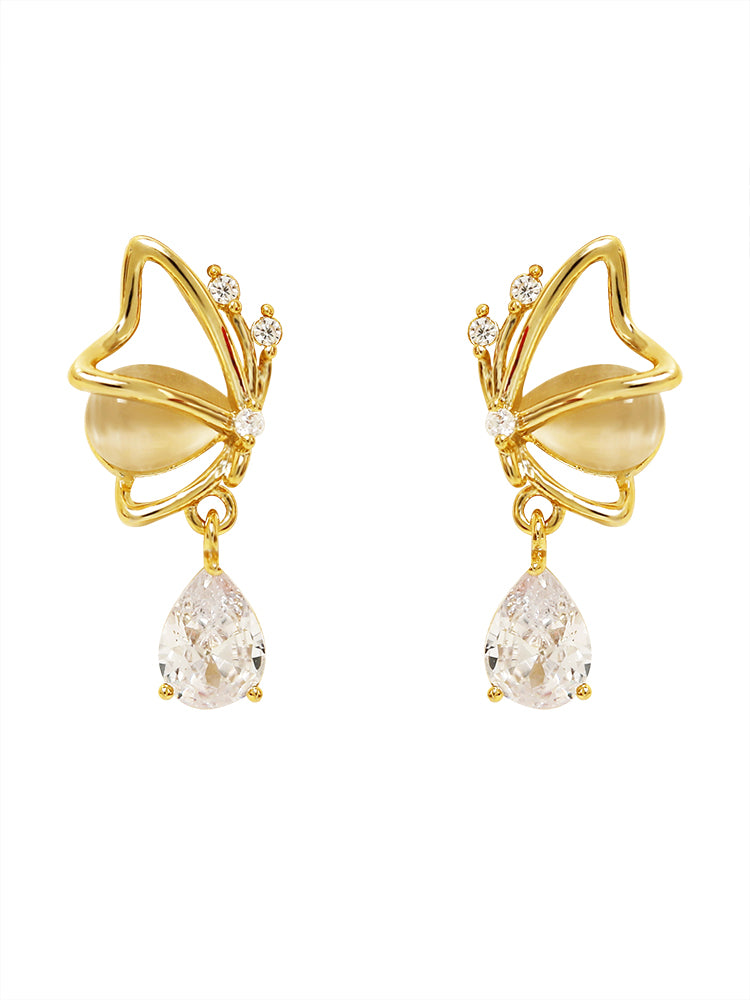 Opal Butterfly Love Drop Zircon Earrings