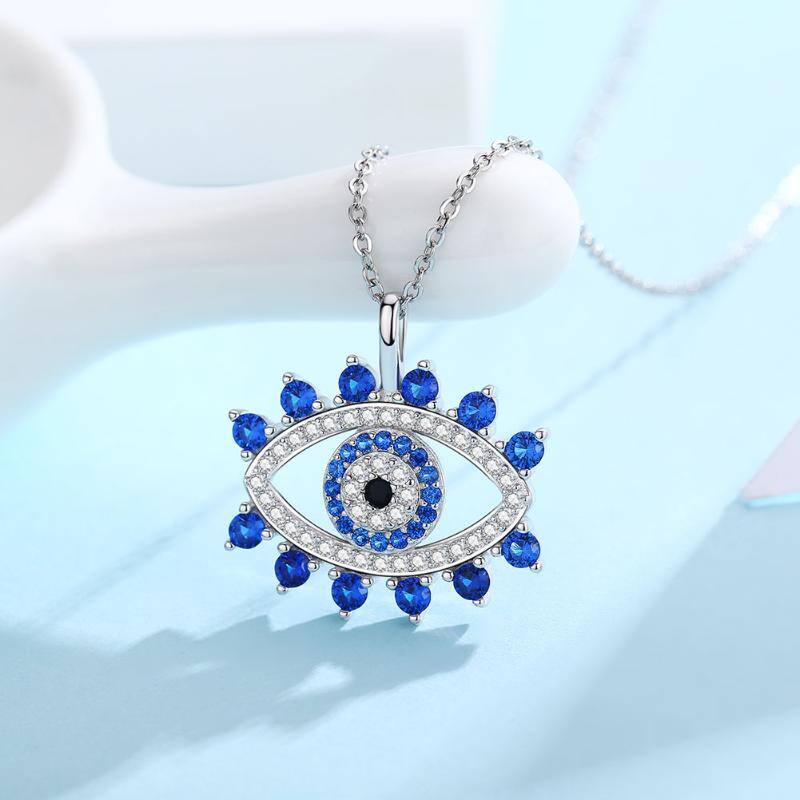 YFN Sterling Silver Evil Eye Lucky Blue Eye Pendant Necklaces (Gift Box included)