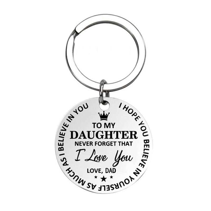 dad/mom "to my daughter" round stainless steel pendant keychain from dad