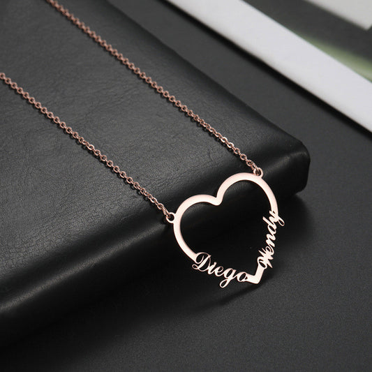 custom two names minimal heart-shaped necklace