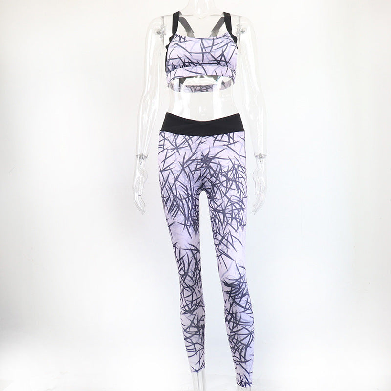tight-fitting pattern halter sports yoga two-piece wear