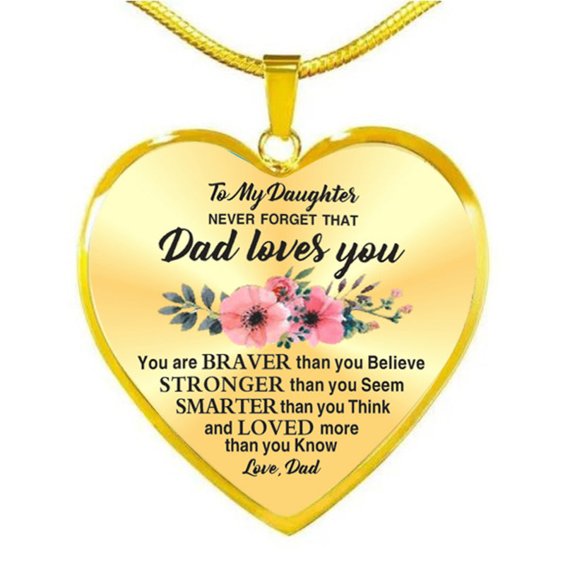 dad/mom "to my daughter" flower décor heart-shaped inspirational necklace gold from dad