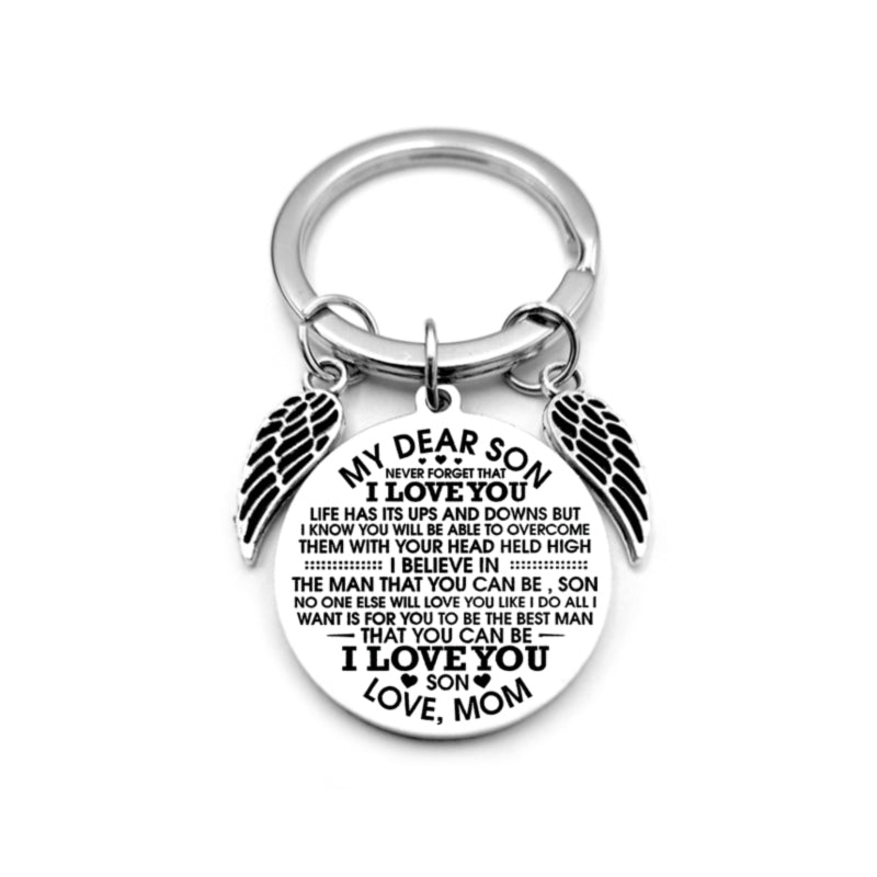 dad / mom "to my son" round inspirational keychain with angel wings 32