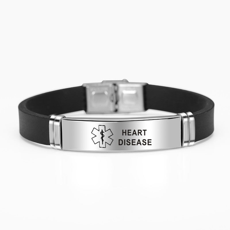 adjustable medical alert stainless steel id bracelet heart disease