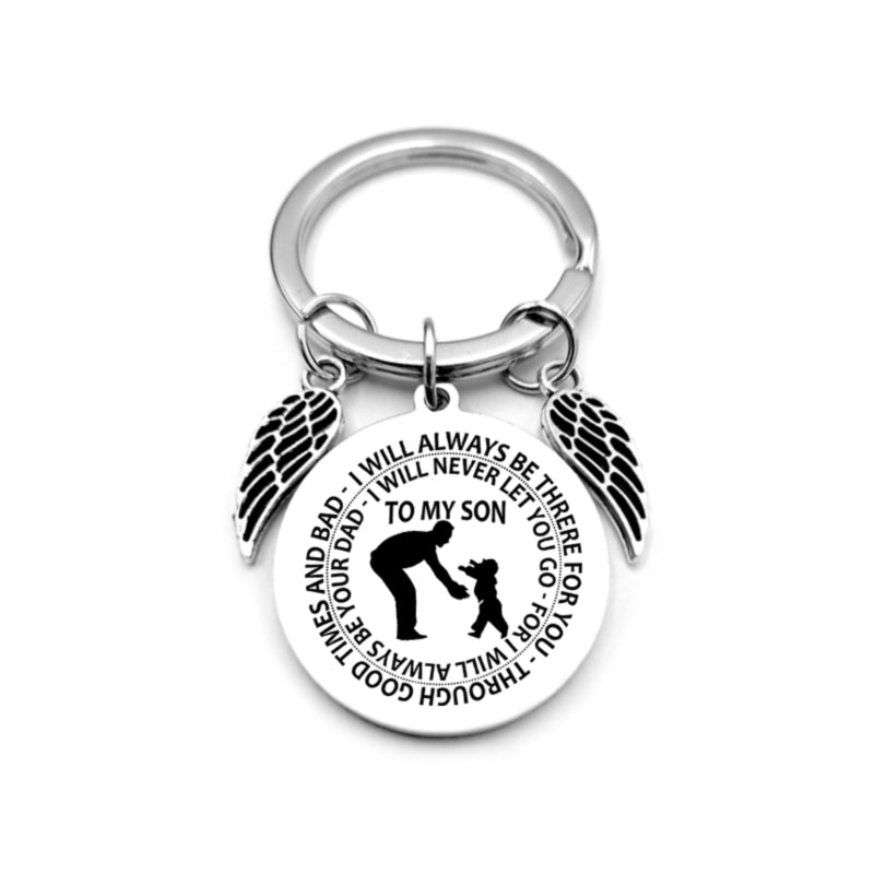 dad / mom "to my son" round inspirational keychain with angel wings 28