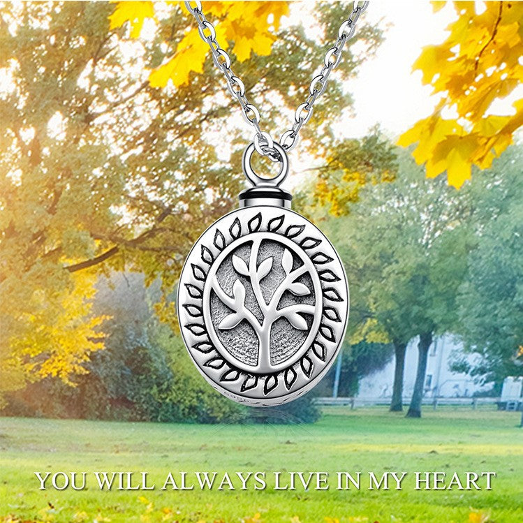 YFN S925 Urn Tree of Life Necklace Cremation Jewelry for Ashes / Perfume You will always in my heart Memorial Pendant for Pet Ashes Keepsake Hair Memorial Pendant, stay with me forever, memorial necklace