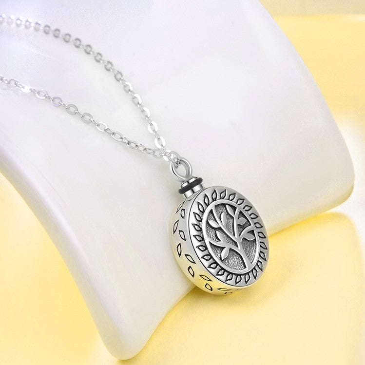 YFN S925 Urn Tree of Life Necklace Cremation Jewelry for Ashes / Perfume You will always in my heart Memorial Pendant for Pet Ashes Keepsake Hair Memorial Pendant, stay with me forever, memorial necklace