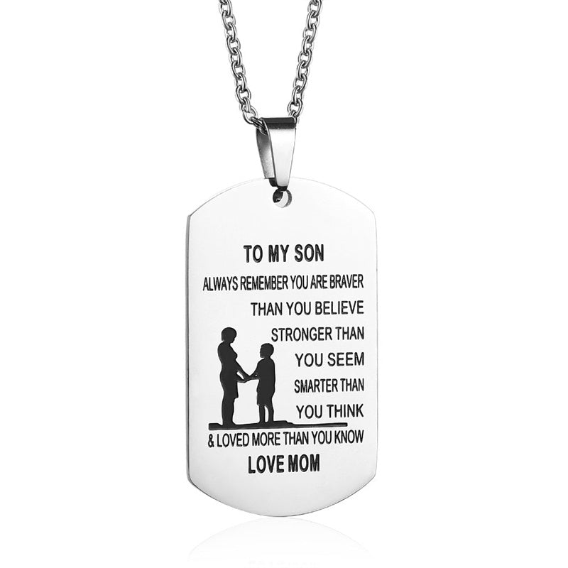 dad/mom "to my son" trendy stainless steel rectangular inspirational necklace mom to son