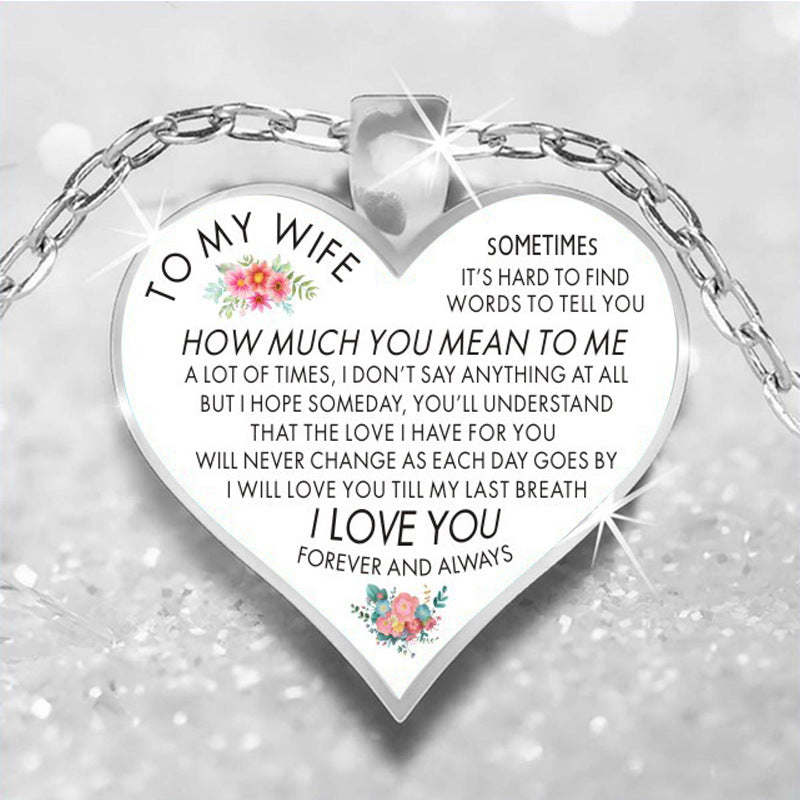 "to my wife" peach heart inspirational necklace to wife (flower)