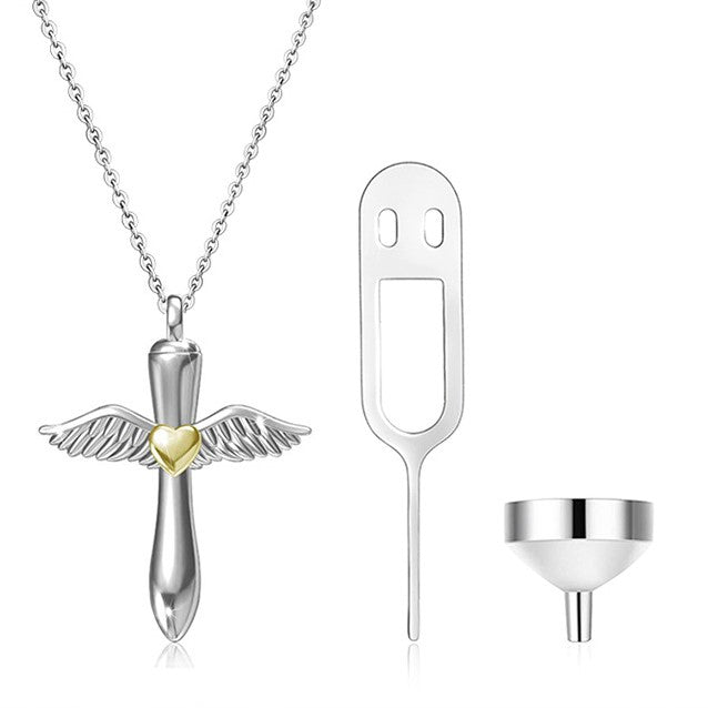 YFN Urn Angel Wing Necklace for Ashes / Perfume, Urn Necklaces Cremation Jewelry,. stay with me forever, memorial necklace