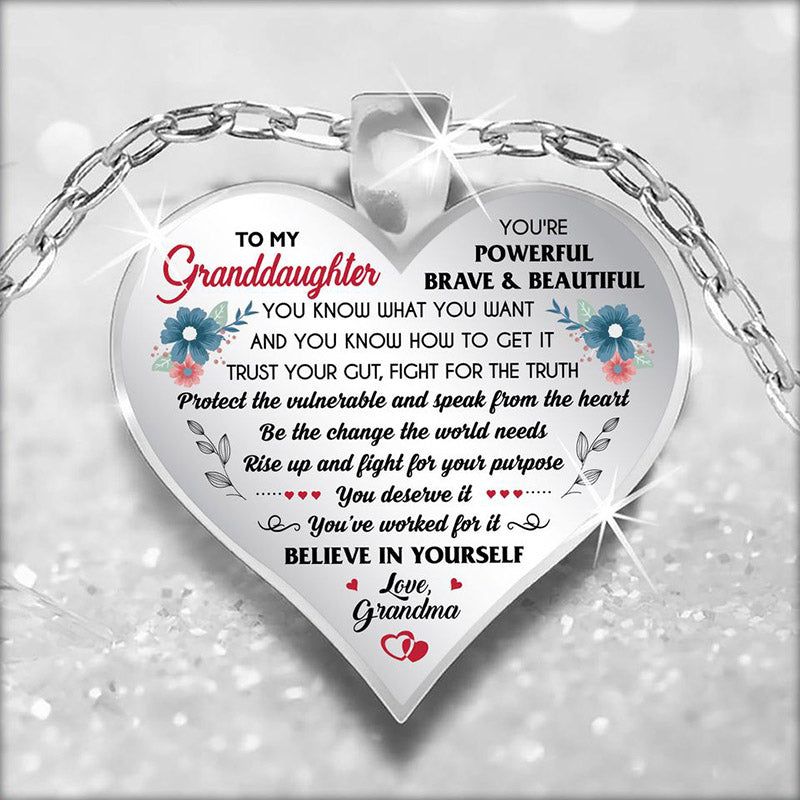 grandma "to my granddaughter" flower butterfly décor heart-shaped pendant necklace 8