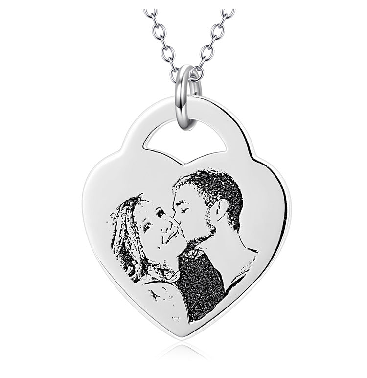 personalized photo and words heart-shaped pendant necklace