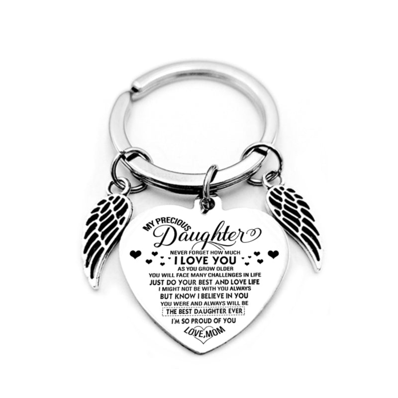 dad/mom "to my daughter" heart-shaped inspirational keychain with angel wings 14