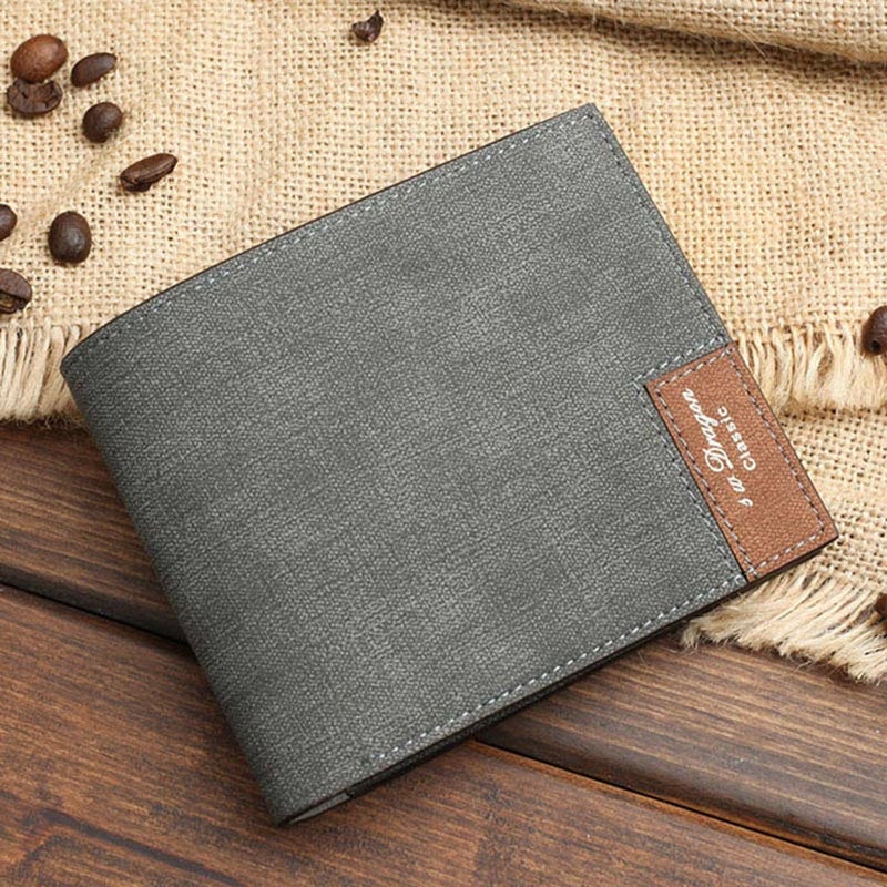 personalized photo and text engraved men's short wallet grey