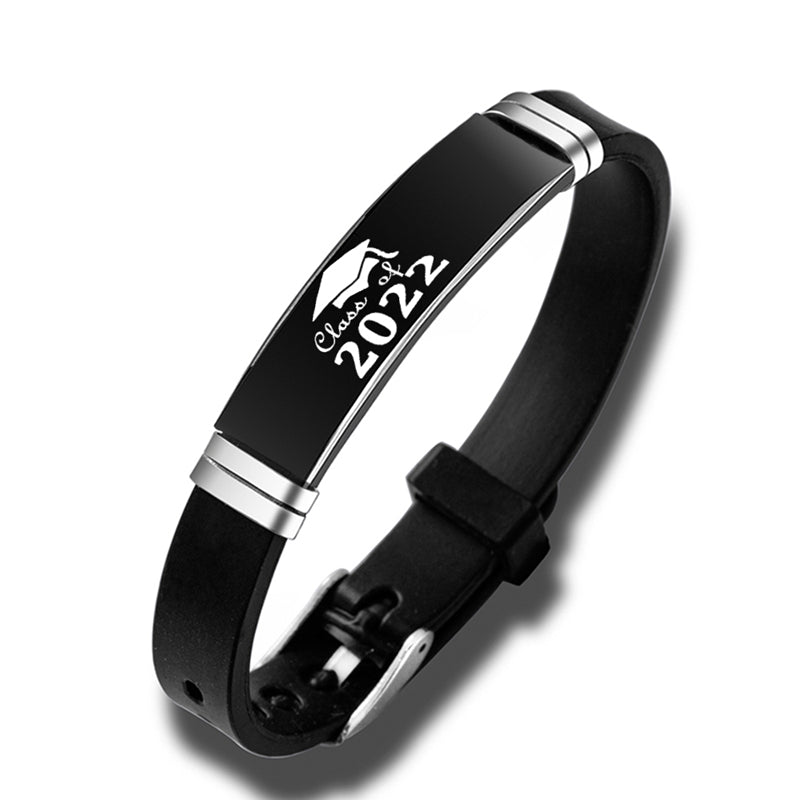class of 2022 graduation black stainless steel silicone bracelet design14