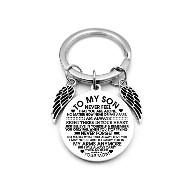 dad / mom "to my son" round inspirational keychain with angel wings 10