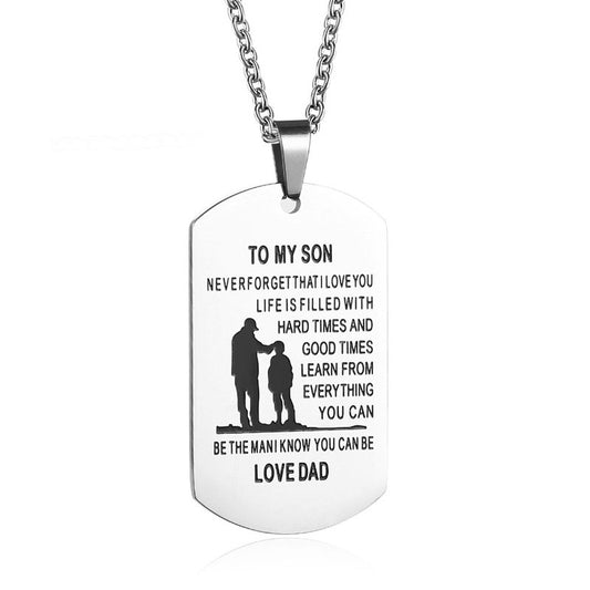 dad/mom "to my son" trendy stainless steel rectangular inspirational necklace dad to son