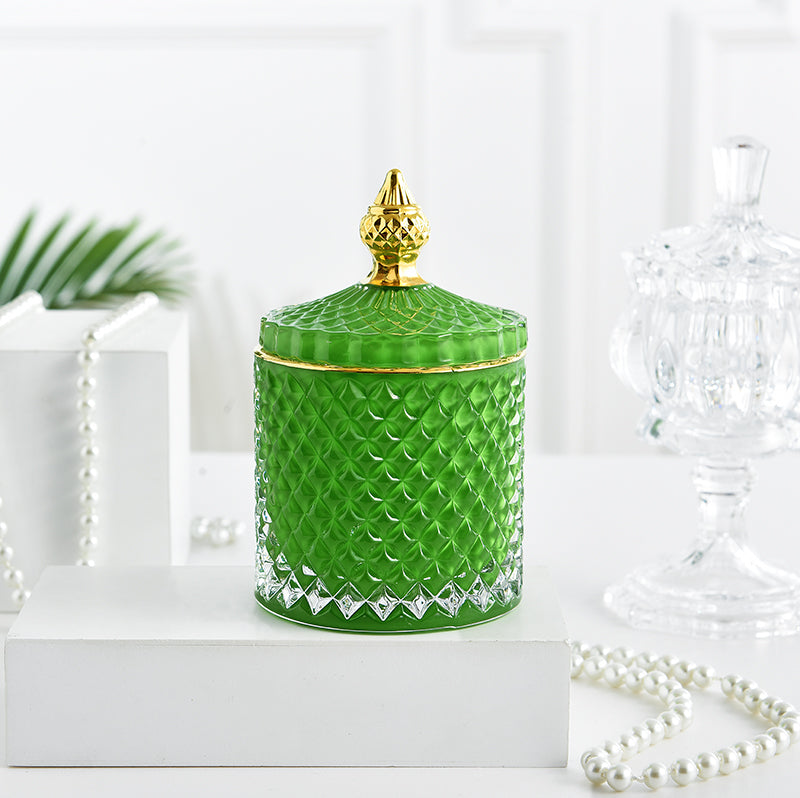 french luxury multicolor glass storage jar with lid green