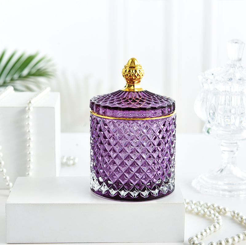 french luxury multicolor glass storage jar with lid transparent purple