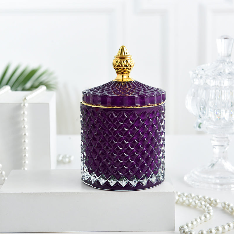 french luxury multicolor glass storage jar with lid purple