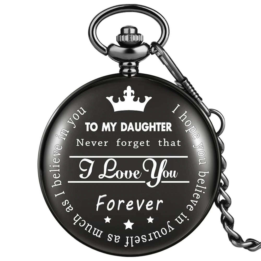 "to my daughter" vintage quartz pocket watch black