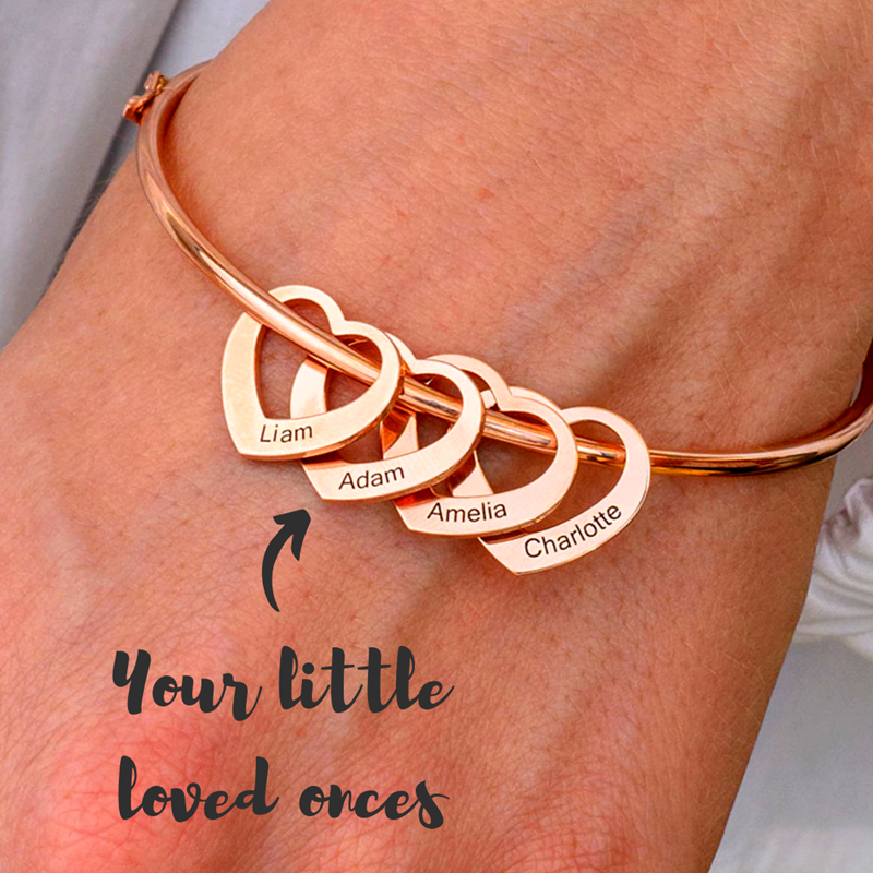personalized bracelet with up to 10 custom heart-shaped rings