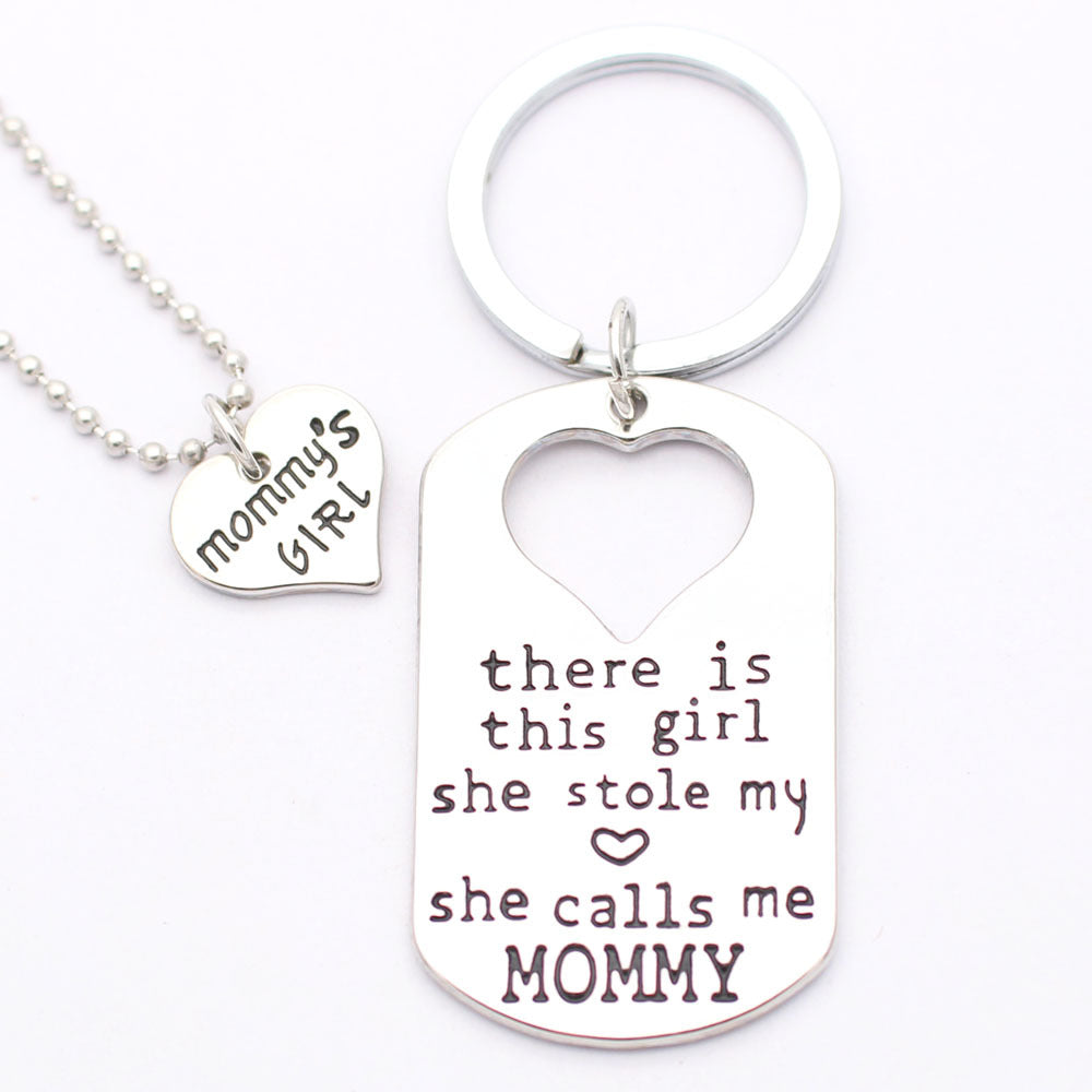2 pieces mommy & daughter necklaces (or a keychain) mother's day necklace + keychain