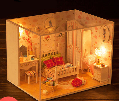 dollhouse miniature rooms with / without music(a wide range of options) (with dust cover) style1 / without music