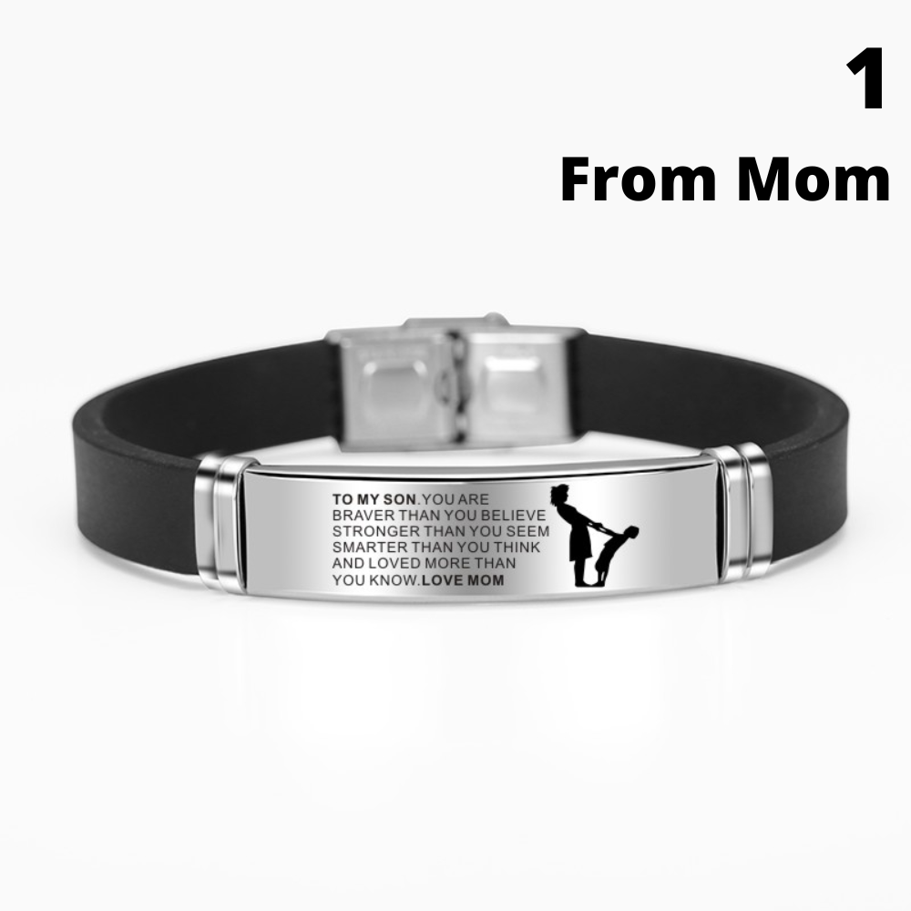 Gift for son from parent, mother, father, mom, dad, "To My Son" Portrait Stainless Steel Silicone Bracelet, birthday, graduation day, anniversary