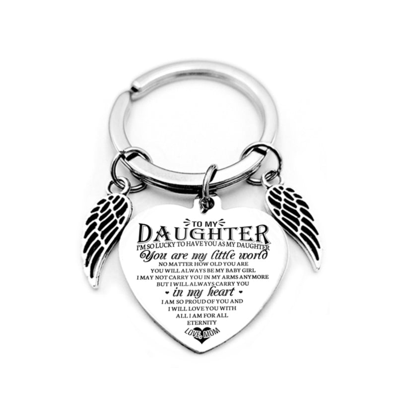 dad/mom "to my daughter" heart-shaped inspirational keychain with angel wings 23