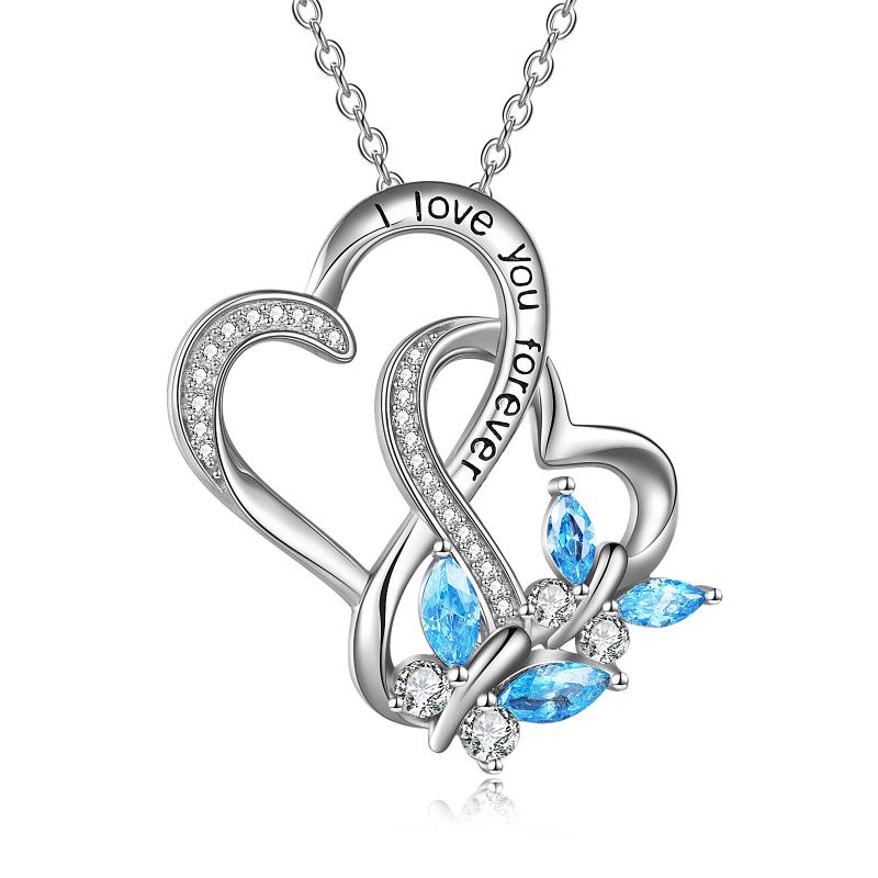 s925 sterling silver butterflies & hearts necklace (gift box included) default title