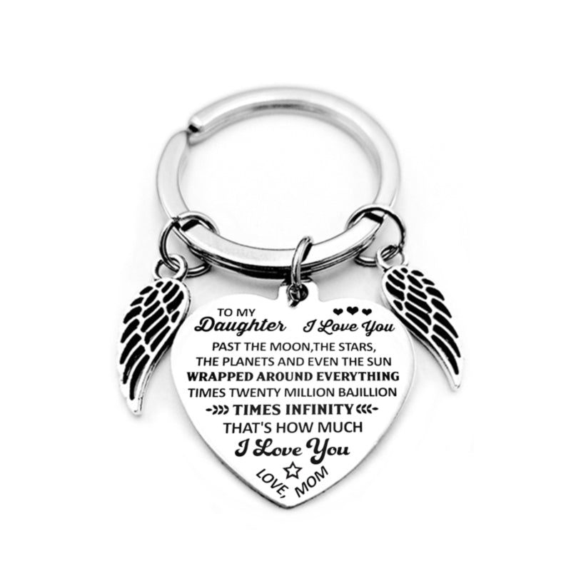 dad/mom "to my daughter" heart-shaped inspirational keychain with angel wings 10