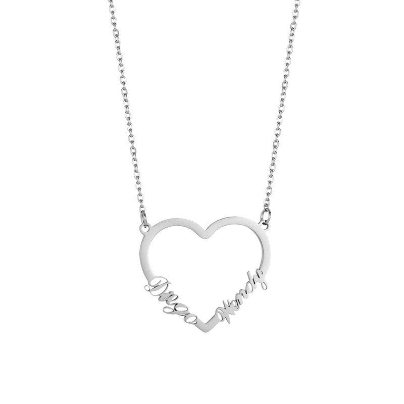 custom two names minimal heart-shaped necklace white