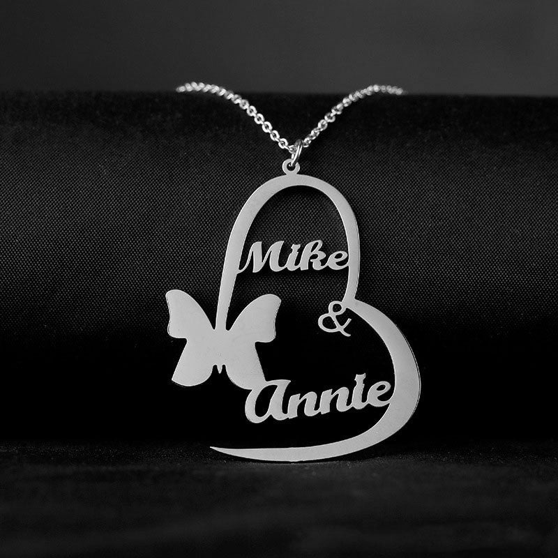 personalize 2 names custom necklace silver