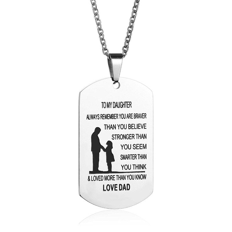 dad/mom "to my daughter" trendy stainless steel rectangular inspirational necklace