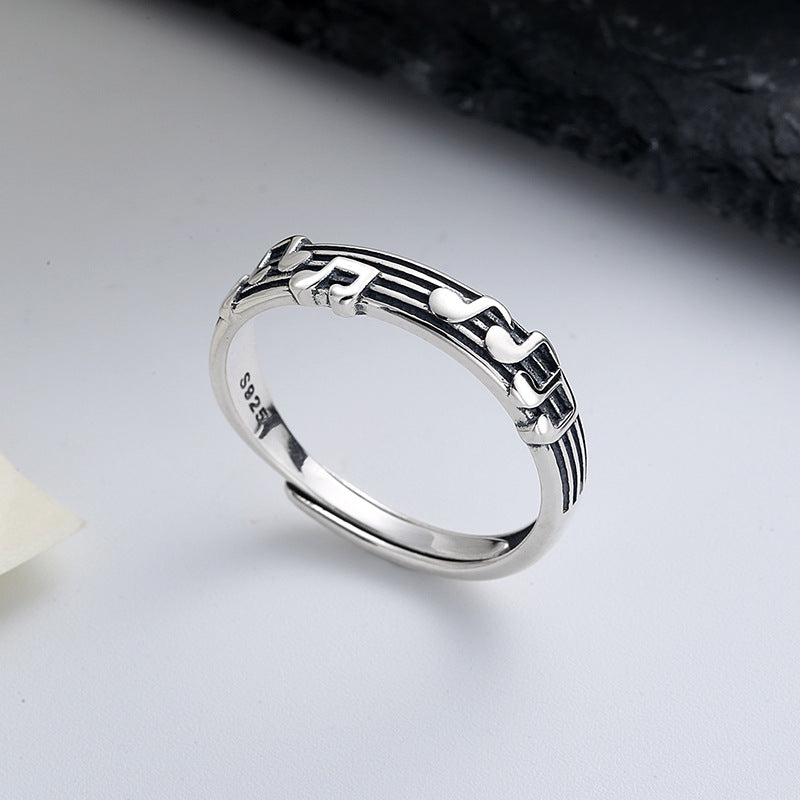 s925 sterling silver music score ring