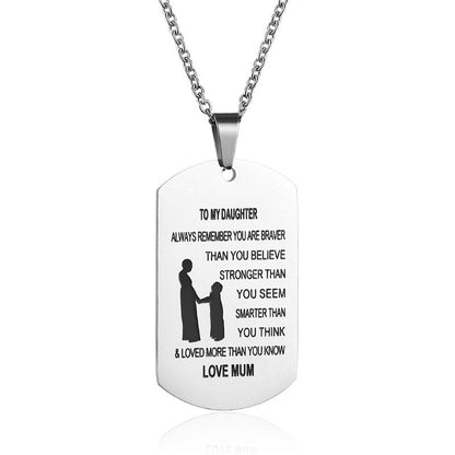 dad/mom "to my daughter" trendy stainless steel rectangular inspirational necklace mum to daughter