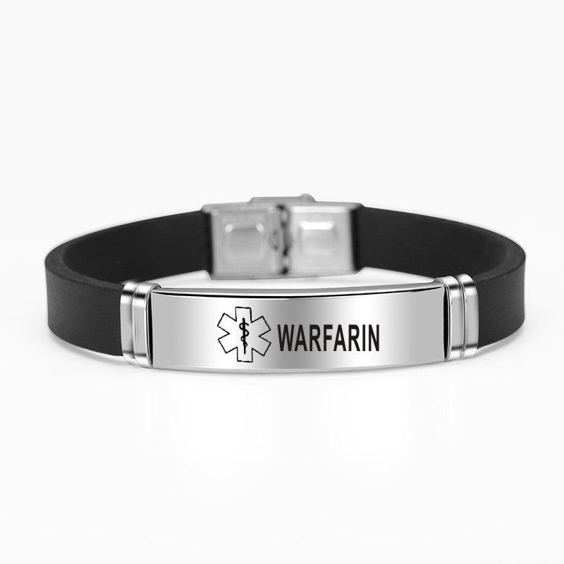 adjustable medical alert stainless steel id bracelet warfarin